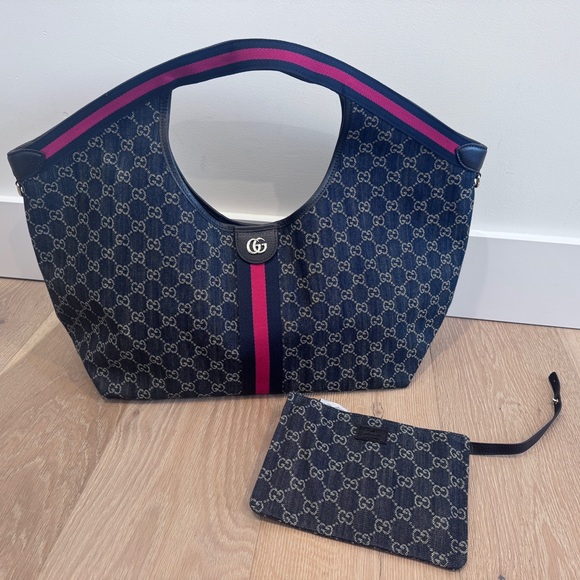 Gucci Giglio large tote bag blue and white denim - Picture 2 of 5
